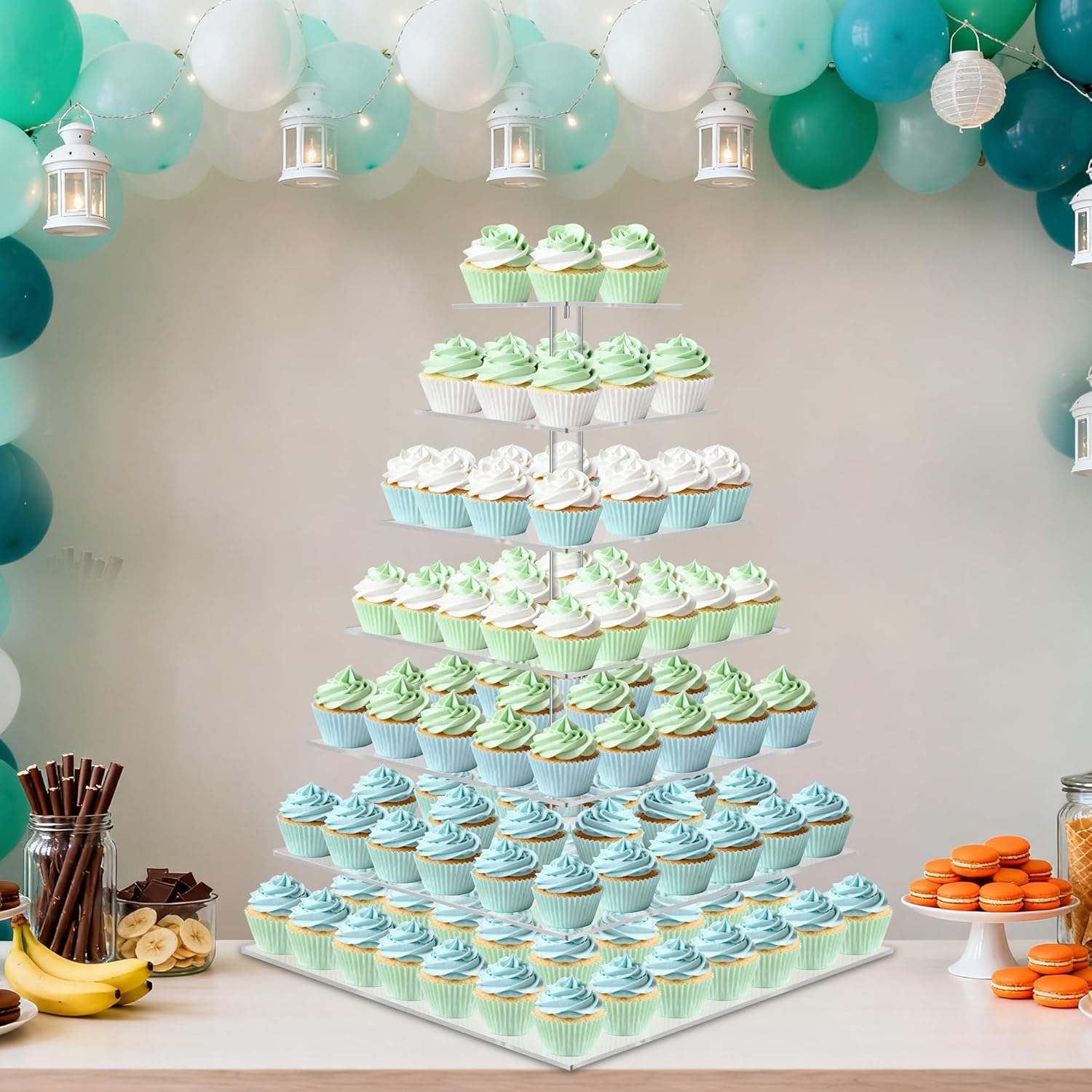 Size 7 Tier weddingwish Cupcake Stand, 7 Tier Square Cupcake Stand for 160 Cupcakes, Acrylic Cupcake Tower Stand, Large Cupcake Display Stands, Tiered Cupcake Holder Stand for Birthday, Party, Baby Shower